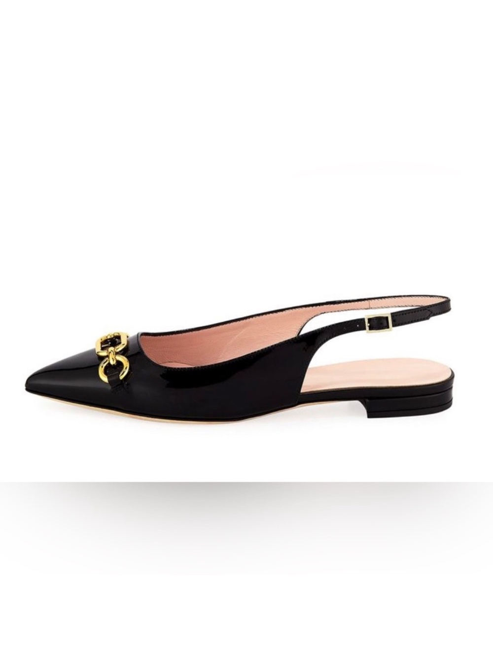 Black Kate Spade Slingback Flats with Gold Chain Accent